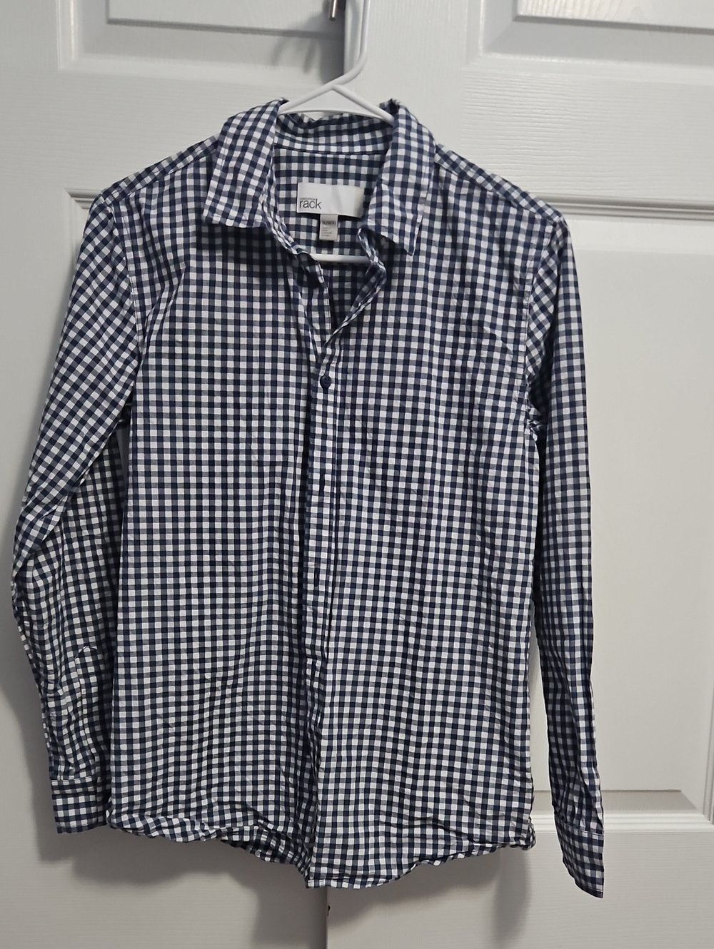 Nordstrom Rack Girls XL 14/16 Navy White Gingham Button Down Shirt Cotton